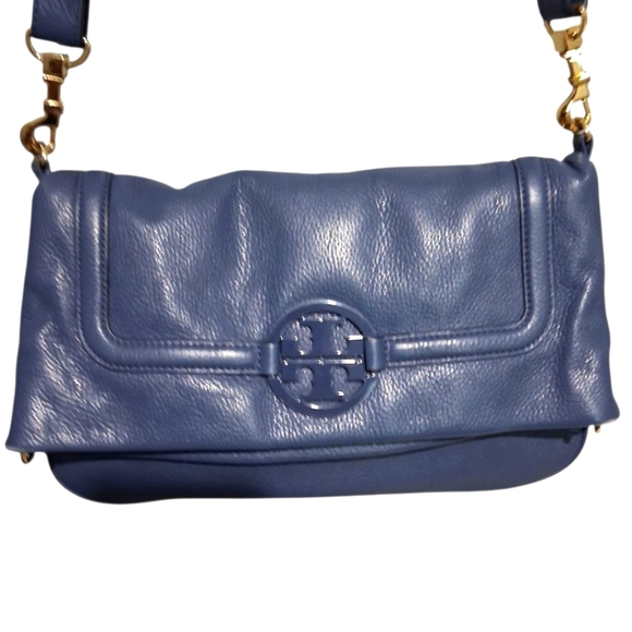 Tory Burch Navy Leather Amanda Foldover Cross body bag. - Picture 1 of 16
